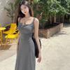 2026 Gray Suspender Dress Women's Summer Texture Slim and Thin Pear-shaped Figure Hip-wrapped Long Skirt