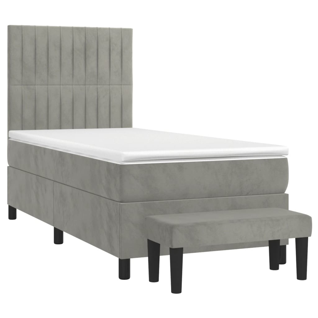 Vidaxl Letto Continentale Con Materasso, Grigio Chiaro, Velluto, 90X190 Cm