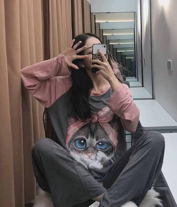 Women's Korean Smiley Face Cartoon Pajamas Set – Long-Sleeved Pullover & Trousers for Autumn/Winter