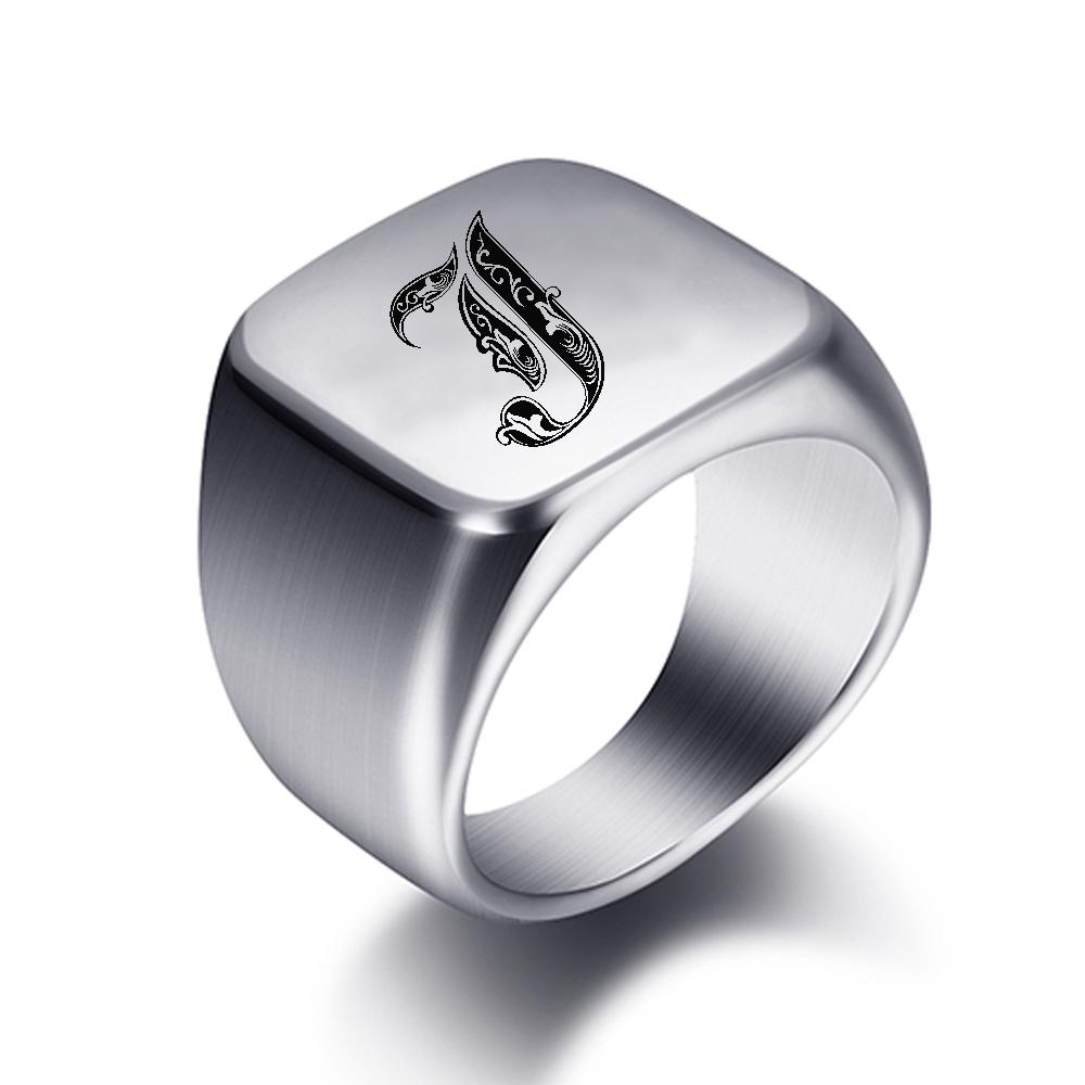 Initial Gravur Individuelle Ringe für Herren Edelstahl Männliches Siegelring Leerer Schmuck Ringband Hochglanz Silberfarben US-Größe