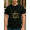 European Sizes Golden Hexagram Geometric Line Print, Men's Casual Short-sleeved Round-neck Pattern Printed T-shirt, New Spring Release