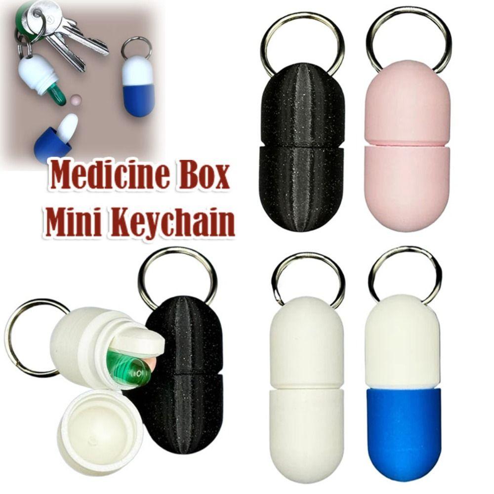 Capsule Shape Medicine Box Keychain Portable Mini Keychain Creative Pills Box