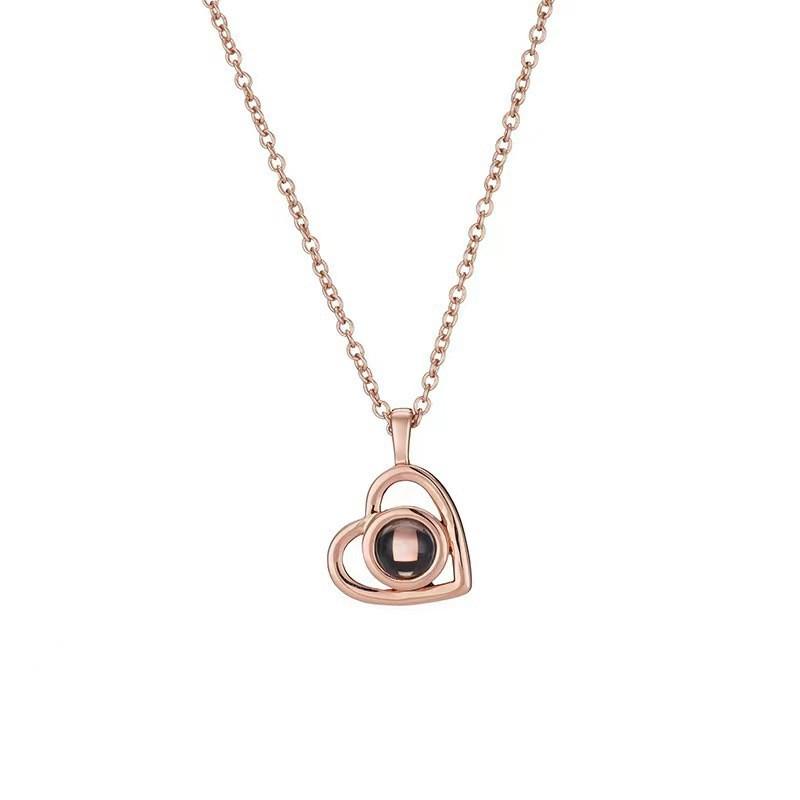 925 Sterling Silver Heart Pendant with 'I Love You' In 100 Languages and Custom Color Photo/Text Projection