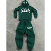 Men's Casual Two Piece Set, Featuring a Printed Hoodie with Letter Patterns and Drawstring Outdoor Casual Sports Pants, Suitable for Travel
