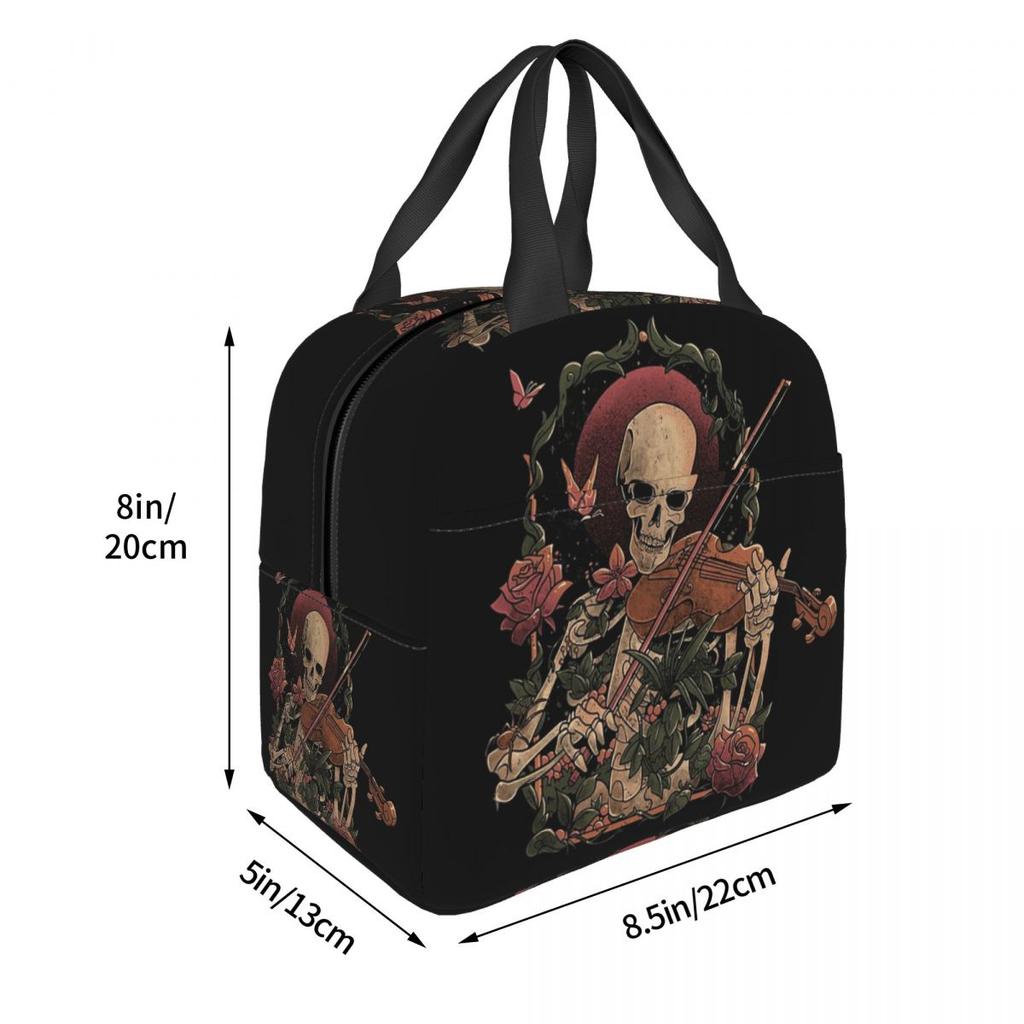 Skeleton Playing Violin Halloween Insulated Lunch Bag for Women Kids Leakproof Food Boxes Thermal Lunch Box Tote