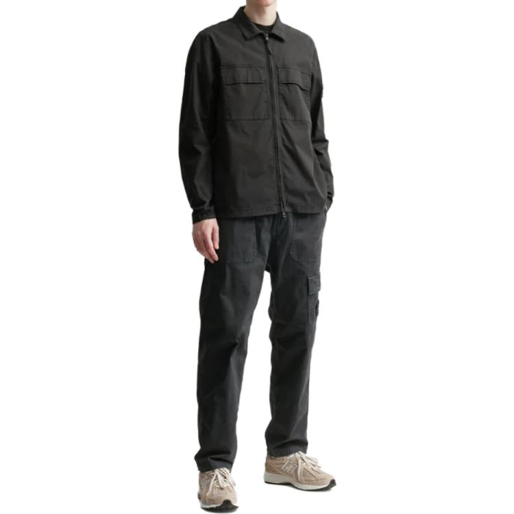 Stone Island Compass Logo Shirt Jacket Black Men Outerwear 781510210-V0029