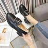 Fashion Shoes For Women Black Luxury Leather Casual Woman Pumps Square Heels Round Toe E Genuine Mark Wholesale Elegant Dress Chic Point