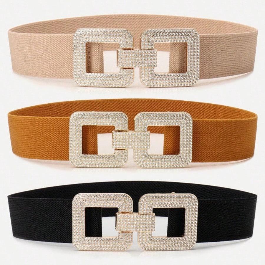 European and American Fashionable Autumn and Winter Elastic Versatile Waist with Diamond Studded Elastic Women's Belt