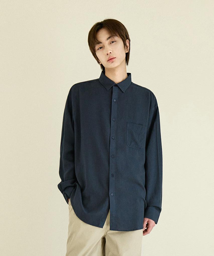 Peulomeitubi Tencel Ramie Linen Shirt Navy Tobls106