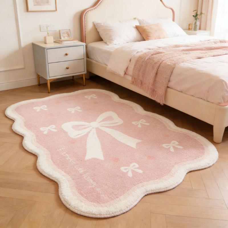 Girly Style Carpets for Living Room Pink Bow Bedroom Decor Carpet Fluffy Soft Irregular Bedside Rug Home Thicken Plush Floor Mat