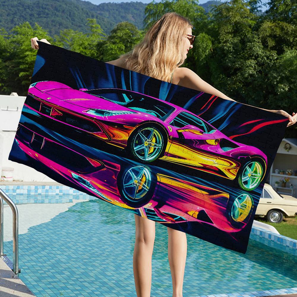 Sports Car Racing Car Bath Towel Microfiber Soft Water Absorbing Breathable For Girl Kids Decorative Cartoon Beach Towel
