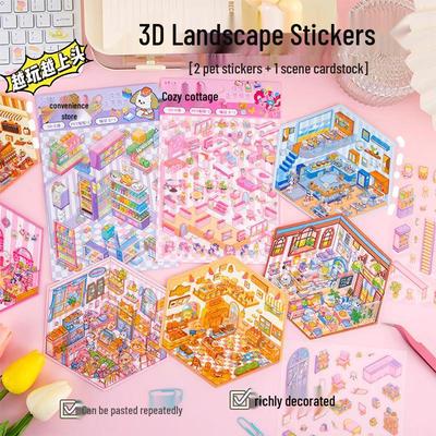 3D samolepky s miniaturní krajinou - Samolepky pro DIY dekoraci deníku