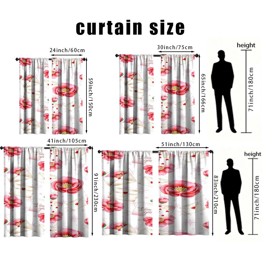 2pcs Romantic Flower & Love Letter Curtains, Perfect for Valentine's Day Window Decor, Rod Pocket Curtains