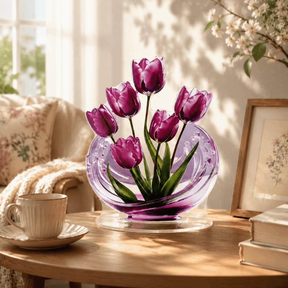 2D Flat Tulip Ornament Acrylic Desktop Flower Stand Elegant Desktop Ornaments Desk Decoration Type B