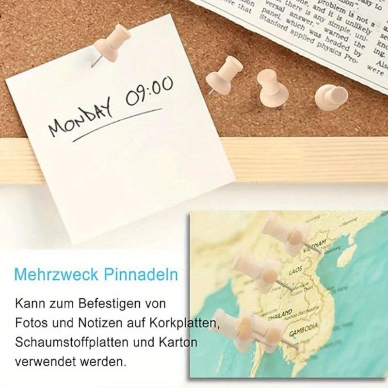 50Pcs Wooden Push Pins Cork Drawing Pins Wood Thumb Map Tacks for Cork Boards and Home Office Craft Projects