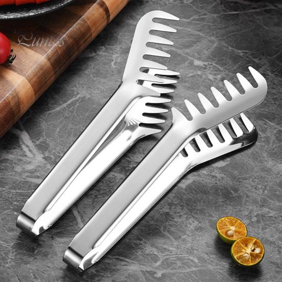 Stainless Steel Pasta Tongs Spaghetti Tongs, Comb?Shape Serving Multi?Purpose Heat Resistant Steak Clamp Kitchen Food for Spaghetti, Steak, Bread,