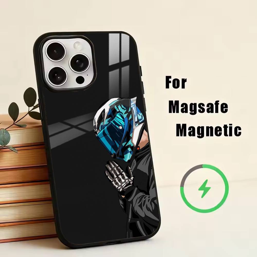 Coole Motorradfahrer Handyhülle Für iPhone17,16,15,14,13,12,11 Plus,Pro Magnetisch mit Magsafe Kabelloses Laden