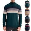 Men's Winter Color Blocked Striped Stand Collar Half Zipper Slim Fit Knit Long Sleeve Top