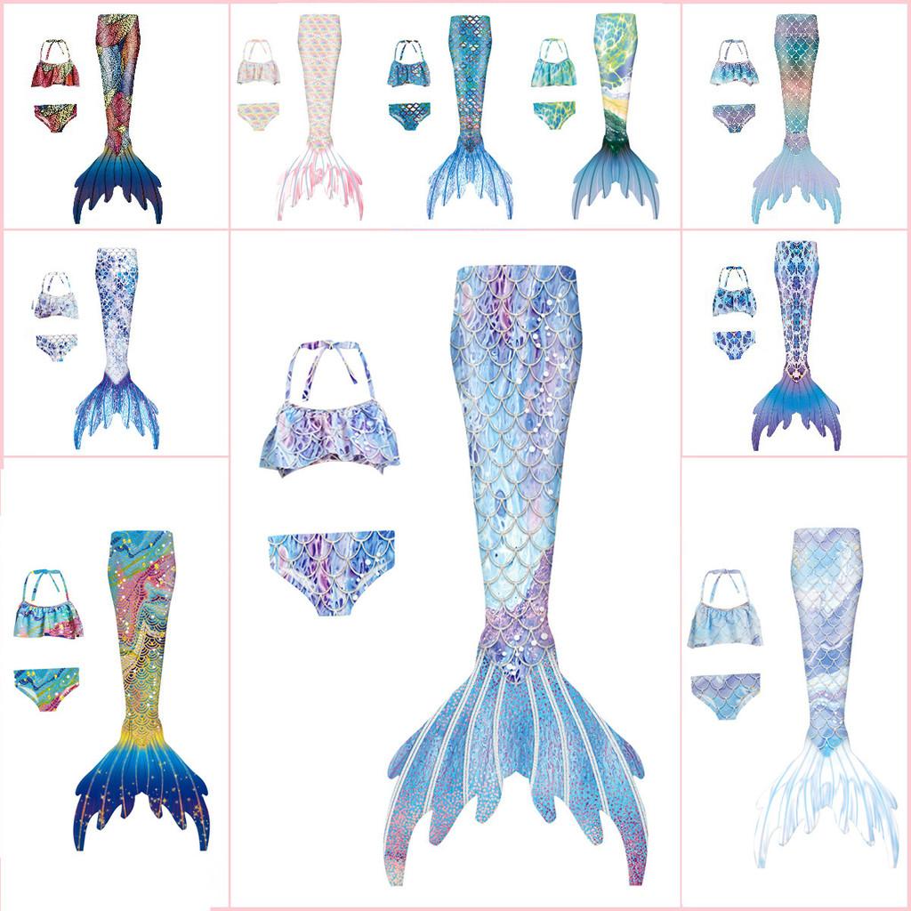Costume da Bagno Sirena per Bambina 3 Pezzi Squame Coda di Sirena Set Bikini Bambini Spiaggia Piscina Cosplay Outfit da Bagno