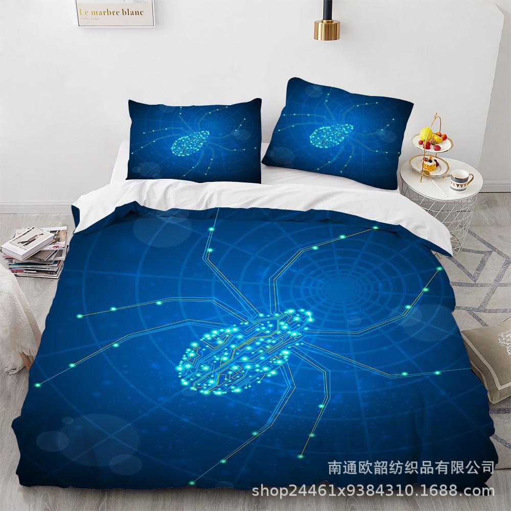 Spider Quilt Set Three-Piece Polyester 90G Abraded 3D Digital Four-Piece Bedding Set