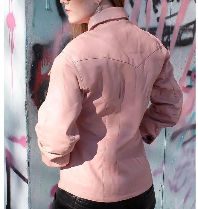 

Рубашка из натуральной кожи 100% овчина повседневная розовая ручная работа стильная дизайнерская женская 3XL розовый