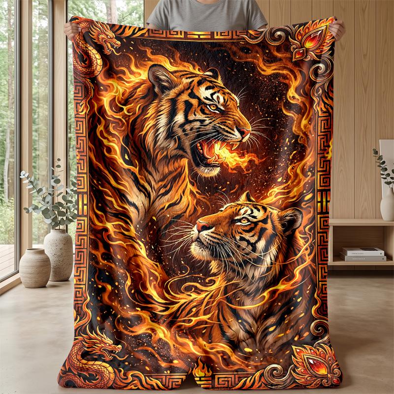 Tiger Fantasy Forest Theme blanket Lightweight Warm Flannel Blanket Decorative Throw Blanket for Home Decoration