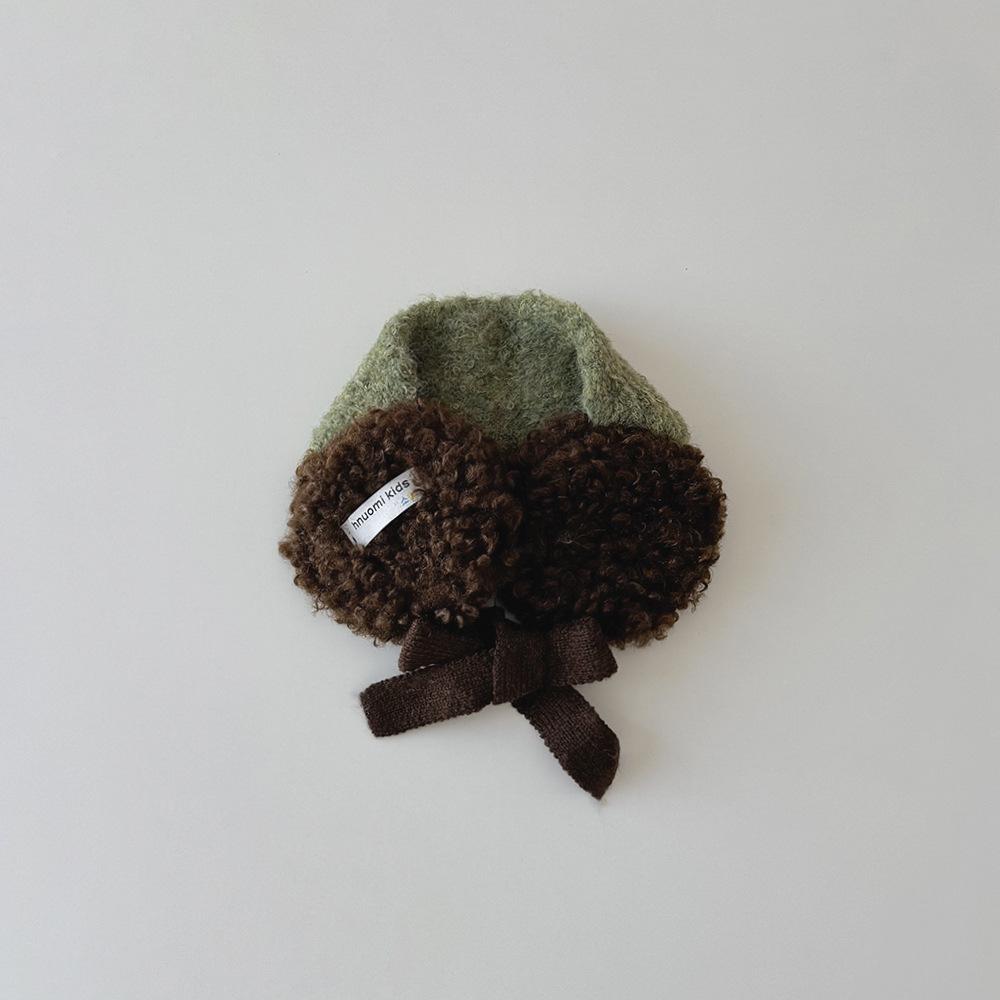 New Korean Kids Ear Muffs Winter Plush Tie-Back Ear Warmers Color Block Knitted Ear Covers for Girls Warm Fleece Headband