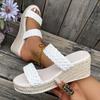 White PU Leather Woven Wedge Sandals Women Summer Lightweight Thick Sole Slippers Woman Fashion Espadrilles Platform Sandalias