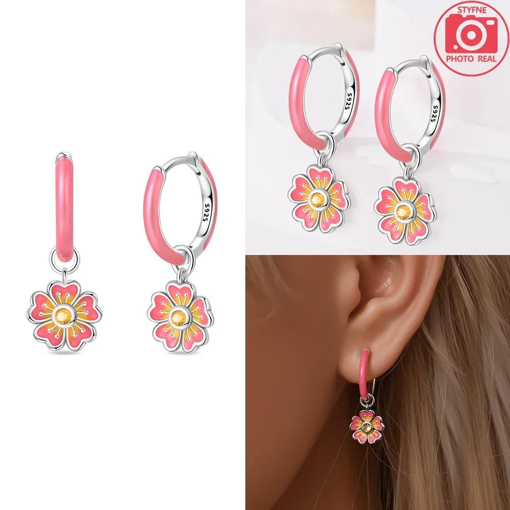 Authentic copper Sunflower Woman Earring Moon Flower Butterfly Dragonfly Earring Accessories Valentines Fine Gift Jewellery Set