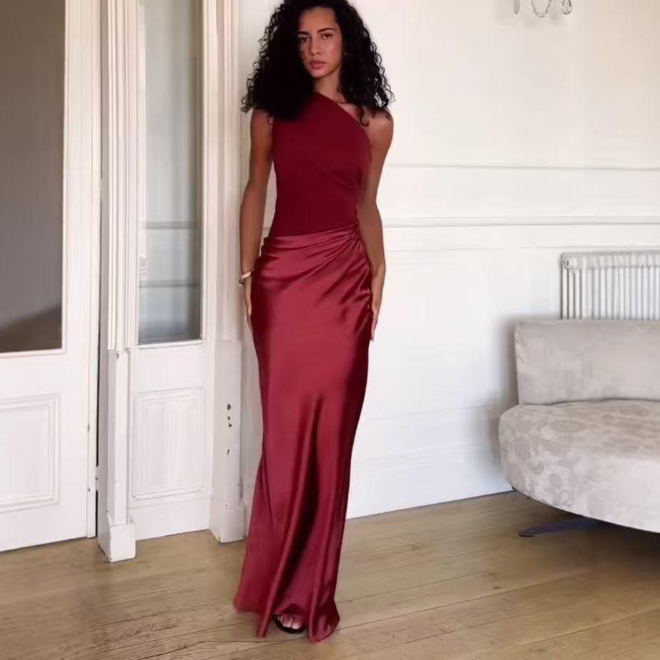 2026 Spring European & American Asymmetrical Neck Sleeveless Open Back Bodycon Dress