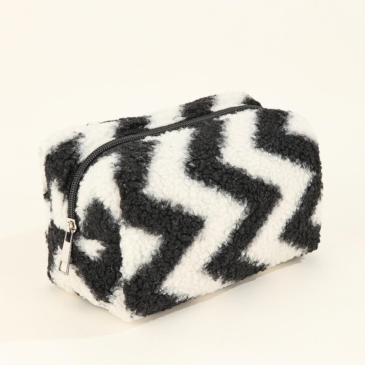 

Модная косметичка с креативным волнистым узором, плюшевая косметичка, женская портативная дорожная косметичка, органайзер для туалетных принадлежностей, косметичка белый