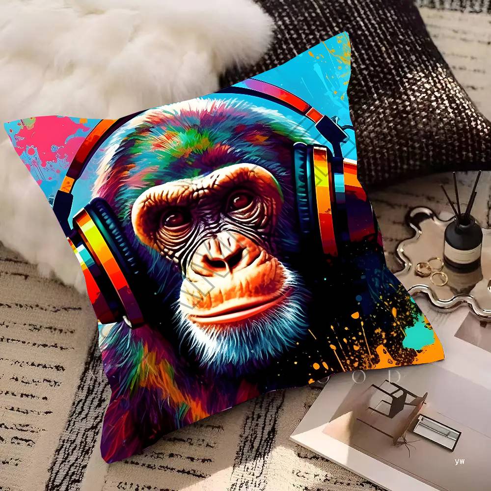 Animal Headphone Dj Music Pillow Case Fashion Square Pillowcase Bedroom Sofa Room Ins Decoration Leisure