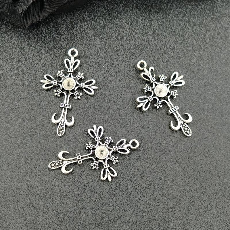 10pcs 22*33mm Gothic Punk Cross Crystal Pendant  Vintage Earrings Bracelet Metal Accessories DIY Charm Jewelry Crafts Making