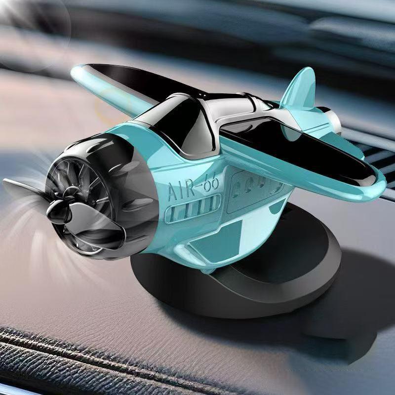 Solar-Powered Rotating Airplane Car Dashboard Ornament 360° Auto-Rotating Decorative Aircraft Accessory for Vehicle Interior