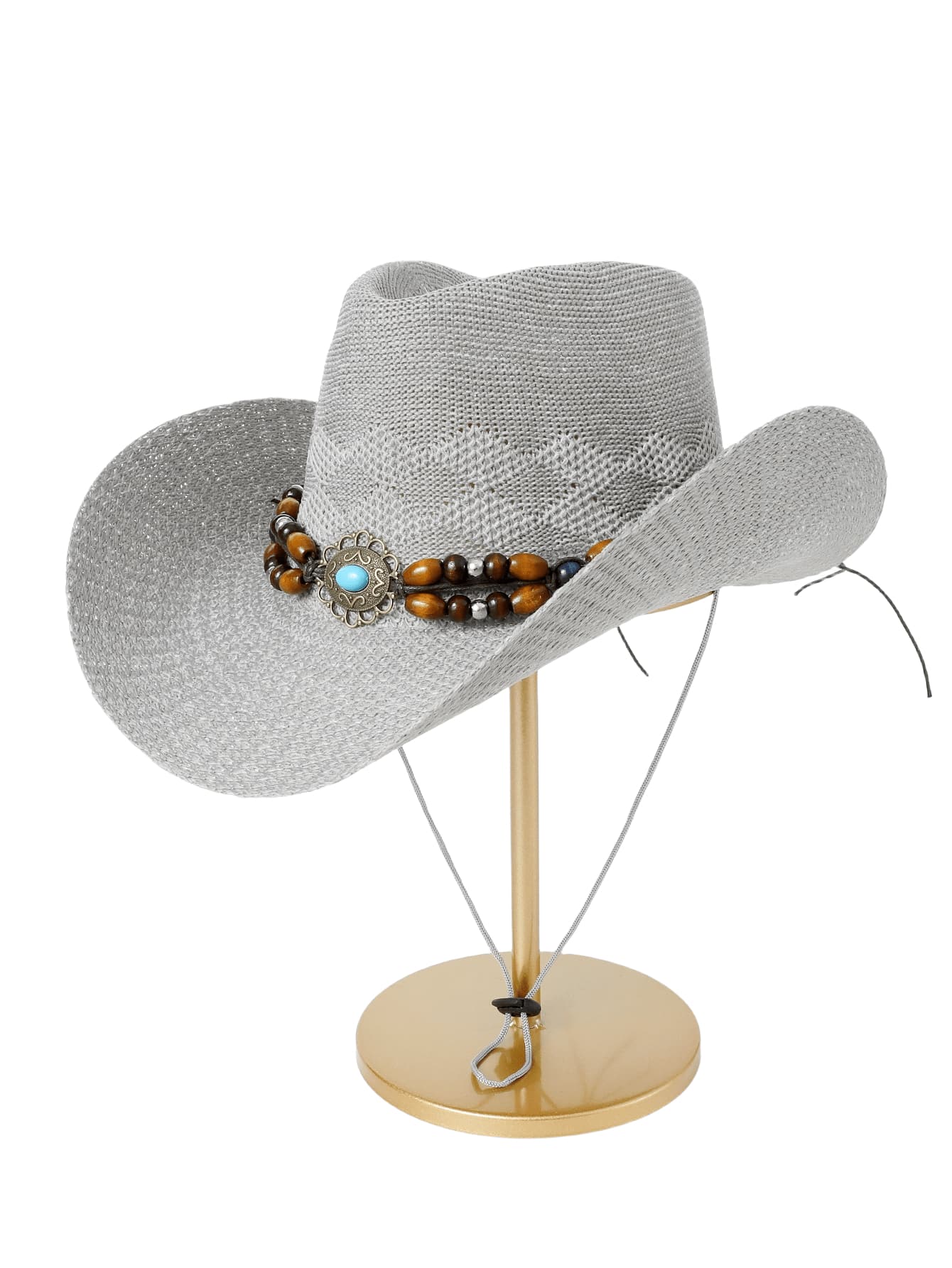Womens Bohemian Wide Brim Straw Sun Hat With Beaded Band Adjustable onesize разноцветный