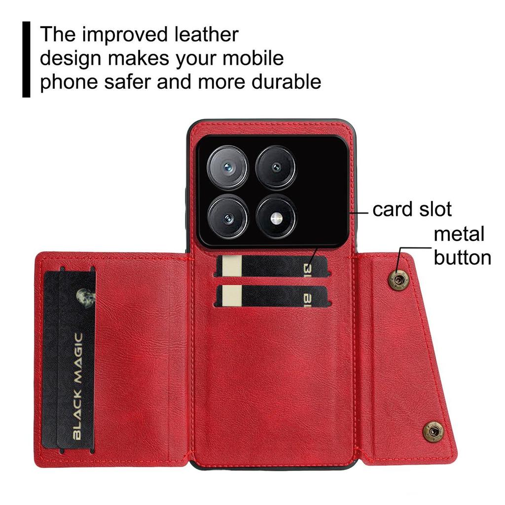 Vintage Leather Card Holder Phone Case for Xiaomi POCO X6 Pro 5G Card Pockets Dual Snap Buttons Flip Wallet Shell