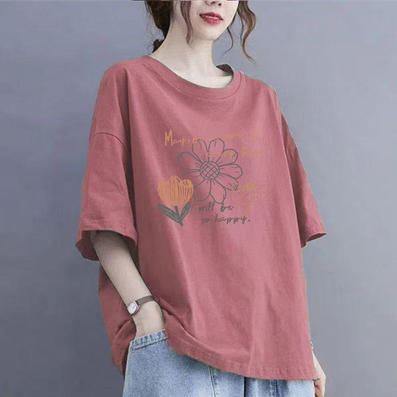 

Футболка с короткими рукавами из хлопка с подсолнухом, женская летняя, большого размера, свободная, модная, повседневная, с короткими рукавами XL