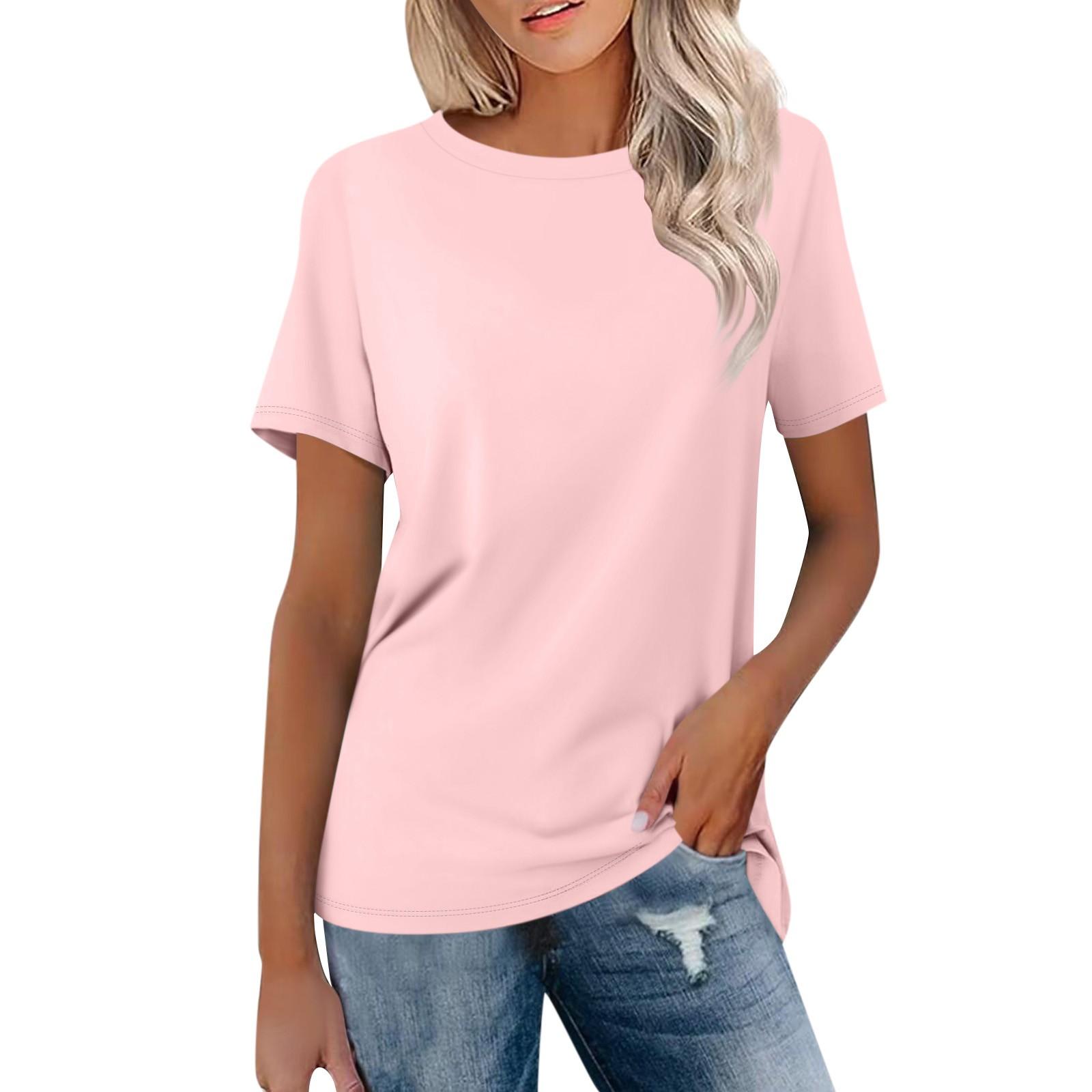 

Женская модная повседневная однотонная блузка с круглым вырезом и коротким рукавом S