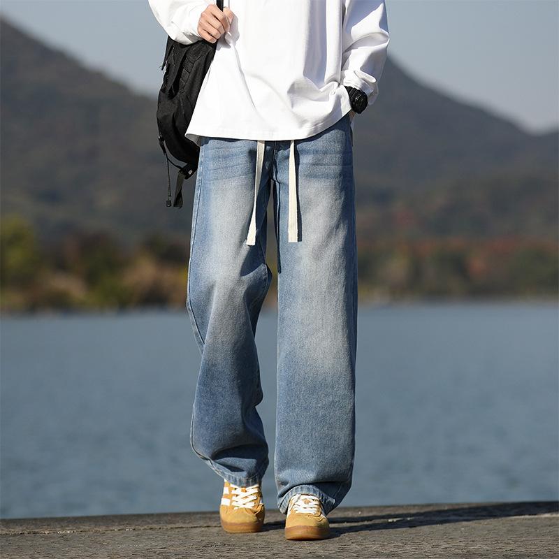 Wide-legged Jeans Men's New Spring and Autumn Trousers Loose Draped Aged American Retro Washing Straight Pants