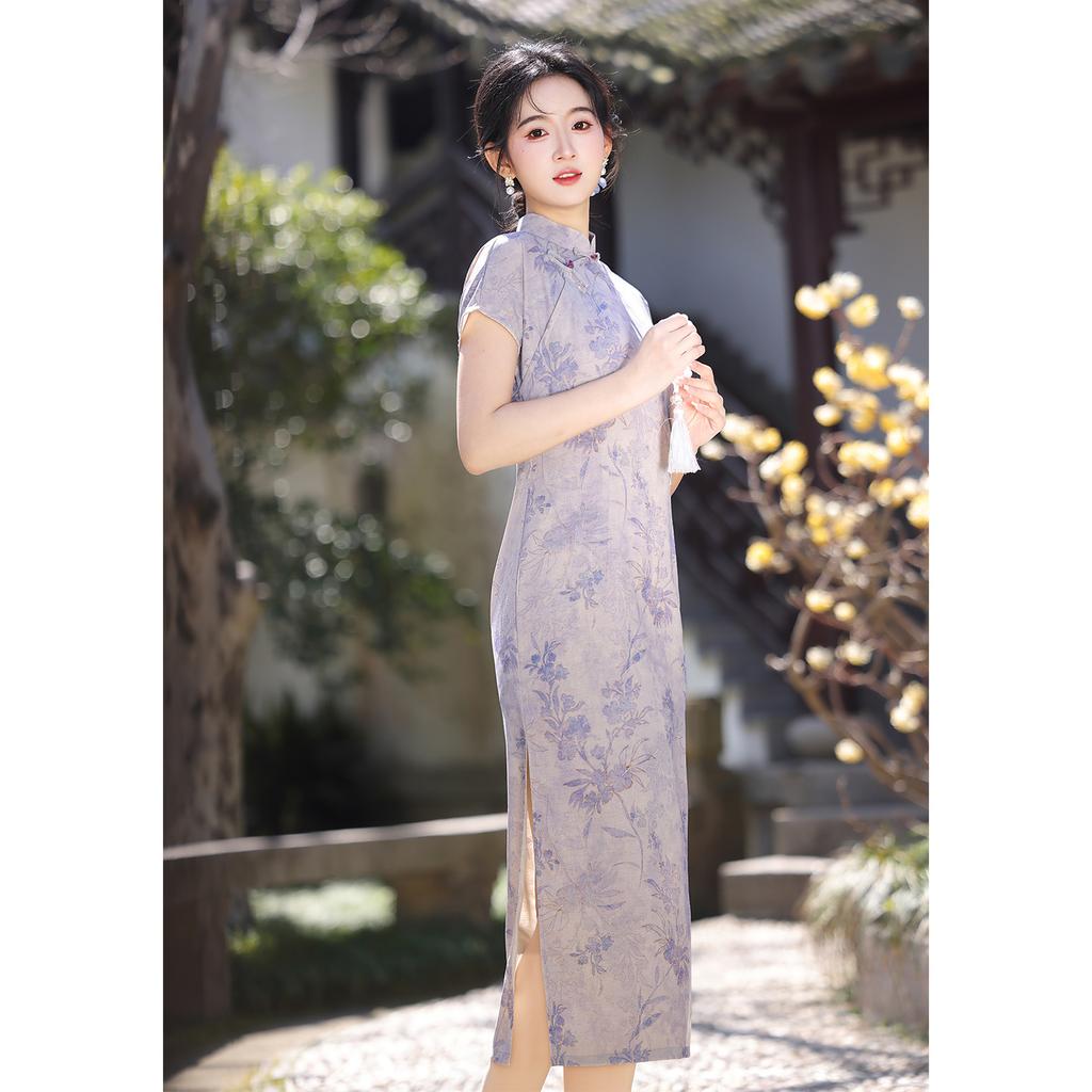 New Chinese-style purple improved cheongsam, young girl temperament, thin and slim temperament, daily retro style dress