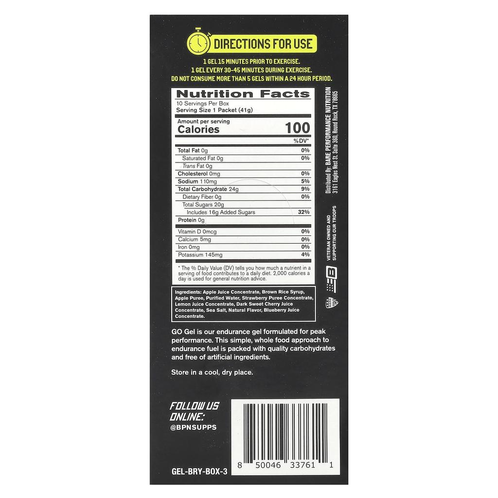 Go Gel, Endurance Gel, Blandet Bær, 10 Pakker, 41G (1.45Oz) Hver