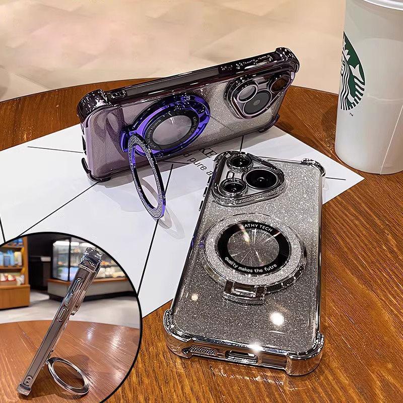 Luxury Lanyard Glitter Magnetic Holder Case For Samsung Galaxy S25 S24FE S23 Ultra S22 S21 S20 Plus Note 20 Ultra Silicone Cover