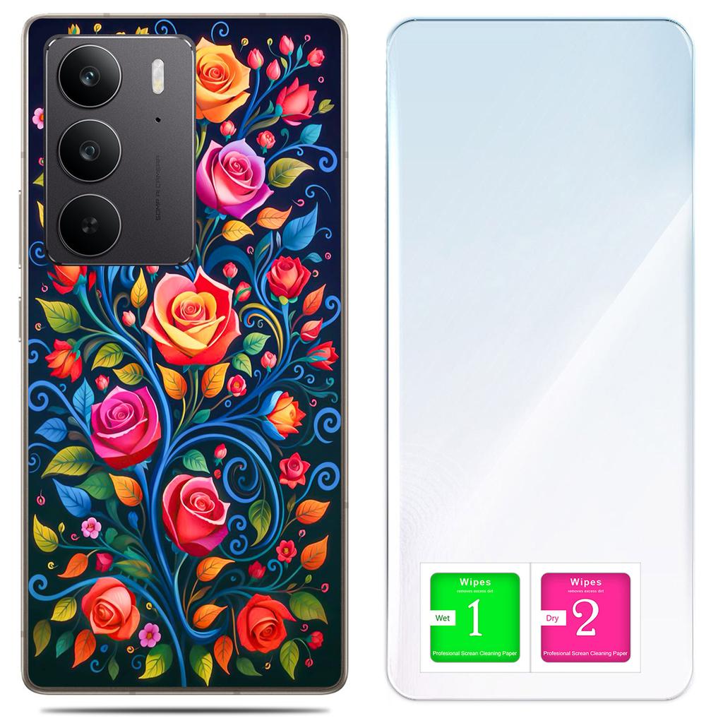 Etui Do Realme C75 / 14X 5G Obudowa Foto Case Plecki Kwiaty + Szkło 9H