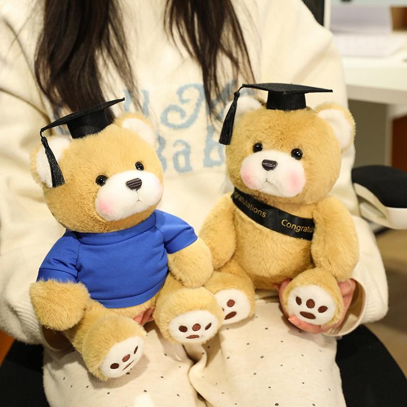 2025 Cute New 25cm Cartoon Doctor Bear Plush Doll Doctor Cap Bow Tie Graduation Bear Animal Stuffed Home Decor For Students Gift