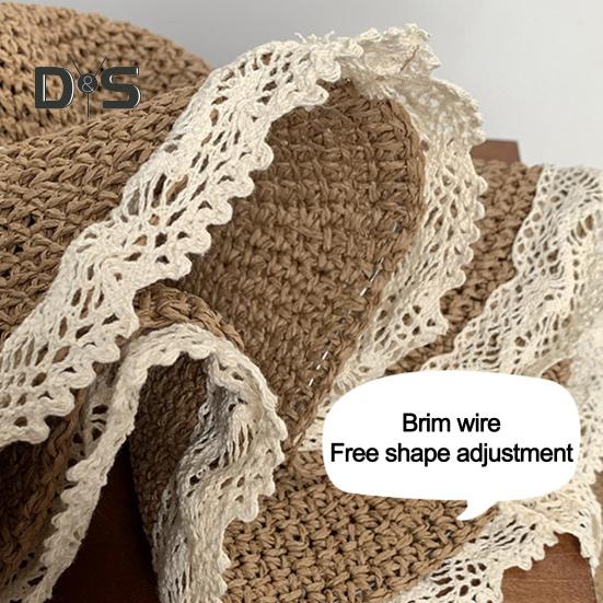 Stroh-Sonnenhut für Damen, faltbar, atmungsaktiv, größenverstellbar, Spitzenbesatz, Strandhut, Outdoor-Aktivitäten, Sport, Alltagskleidung