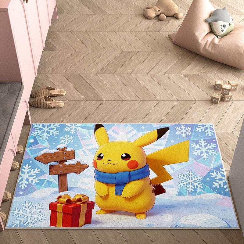 Area Rug, Faux Cashmere, Pikachu 3D Print, Soft Water Absorbent, Cute Strawberry Cartoon Bedroom Floor Carpet