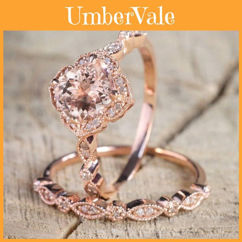 Charm Oval Zircon Crystal Bride Ring Rose Gold Plated Rhinestone Ring Wedding