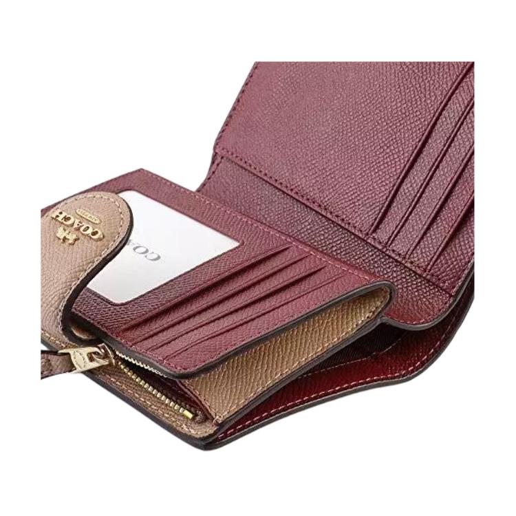 Coach Corner Zip 13 Solid Color Morandi Series Cross Grain Leather Coin Purse Card Holder Wallet Women Wallet Oatmeal 6390-IMTAU
