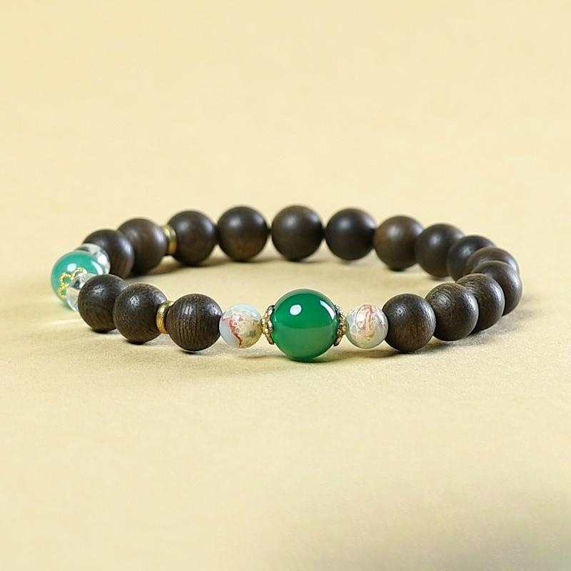 8mm Brunei Agarwood Beaded Bracelet Unisex Round Bead Ethnic Style Wrist Ornament With Stone Decor