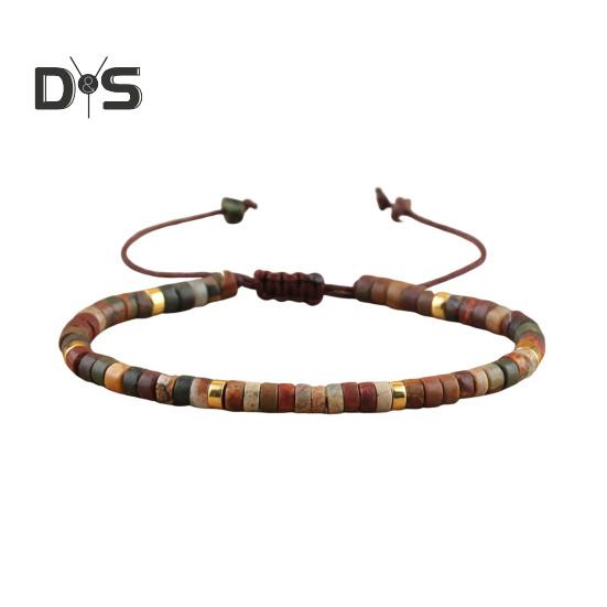 

Женский браслет с кисточкой, регулируемый шнур, натуральный камень, гладкий, исцеление разума, спокойствие, уверенность, ювелирные изделия ручной работы на День благодарения, Рождество, дни рождения коричневый